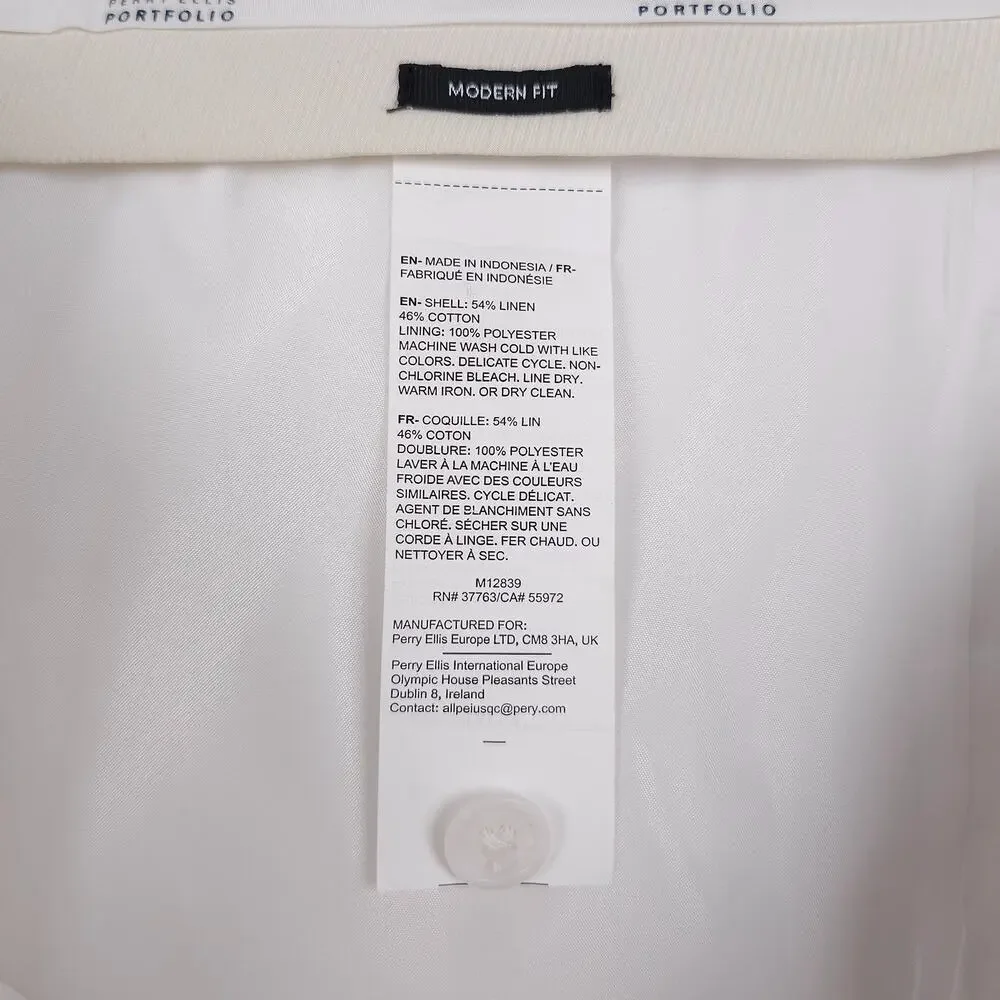 Perry Ellis Portfolio Mens Modern Fit Dress Pant 32x30 Bright White Linen Cotton